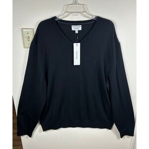 Calvin Klein Sweater Mens XXL Black Extra Fine Merino Wool V-Neck Pullover Luxe